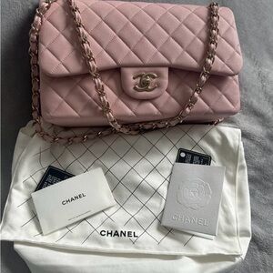 CHANEL Blush Pink Quilted Caviar Flap Shoulder Bag with Gold Hardware
